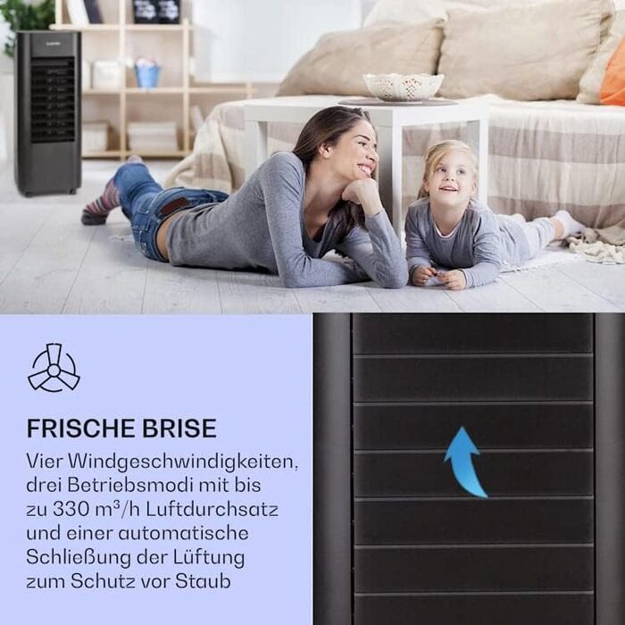 Клариштейн Охолоджувач повітря з водяним охолодженням IceWind Max, 4-в-1: охолоджувач, зволожувач, вентилятор, нічний режим, 60W, 330 м³/год, білий/чорний