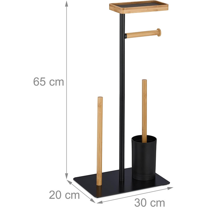 Набір для туалету Relaxdays, бамбук, праска, окремо стоячий тримач для туалетного паперу, щітка для унітазу з тримачем, чорний/натуральний