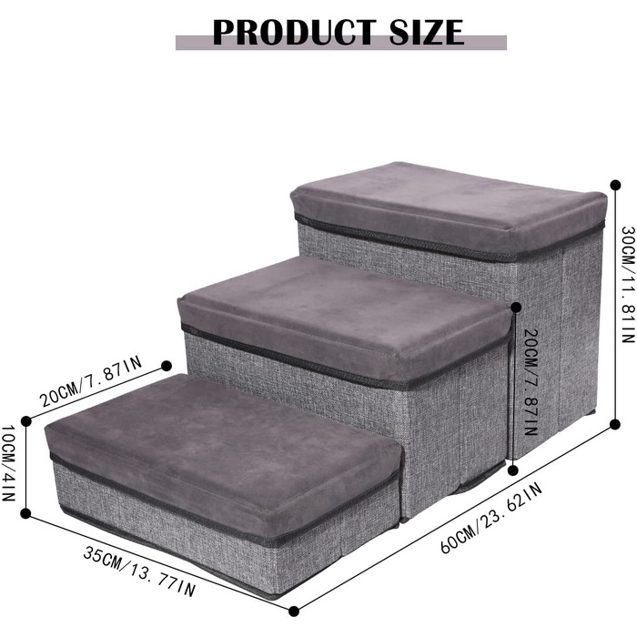 Потужна сходи для собак, Для маленьких собак складна сходи для домашніх тварин з великою кількістю місця для зберігання на сходинках, стійка також підходить в якості сходів для кішок.(сірий) Сірий