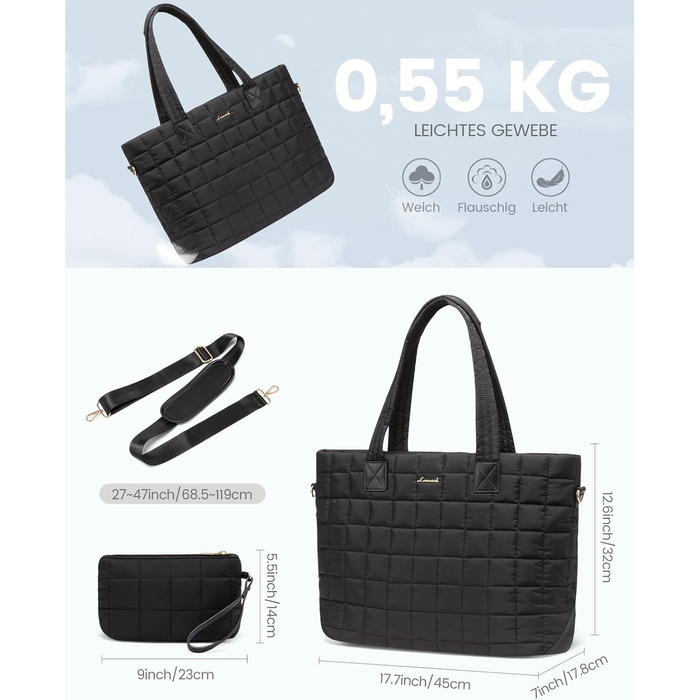 Сумка для ноутбука LOVEVOOK 15.6 дюймів для жінок: робоча, шкільна, для офісу, чорна