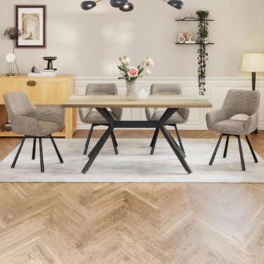 Набір обідніх стільців 4 шт. поворотні 360°, з підлокітниками, металеві ніжки, для кухні/обідньої кімнати, з м'якою оббивкою з велюру, бежеві (1 шт. поворотний, 1 шт. тауп)