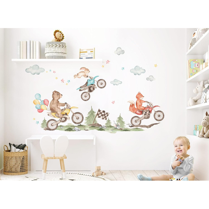 Декоративна дитяча кімната наклейка на стіну мотоцикл набір настінне татуювання дитяча кімната брудний велосипед мотокрос наклейка на стіну хлопчик дитяча кімната стіни прикраса DK1043-4 XL - 161 x 95 см (ШхВ)