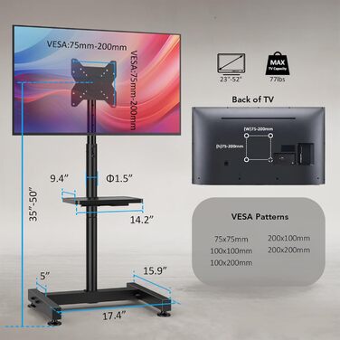 Кріплення для телевізора AX WABER на підлогу для LCD, OLED LED телевізорів 13-50 дюймів, VESA 200x200, до 35 кг, AX2008TBM (без шківів)