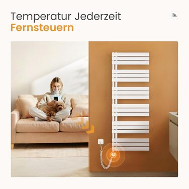 Електричний рушникосушар EMKE з термостатом, 1320x500 мм, білий, 800W (модель з Wi-Fi)