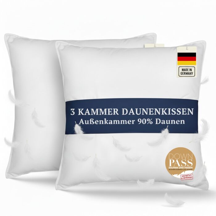 Подушка з гусячого пуху та пера, 80x80 см, Made in Germany | 2 шт. | Ергономічна, для алергіків, кучерява та м'яка