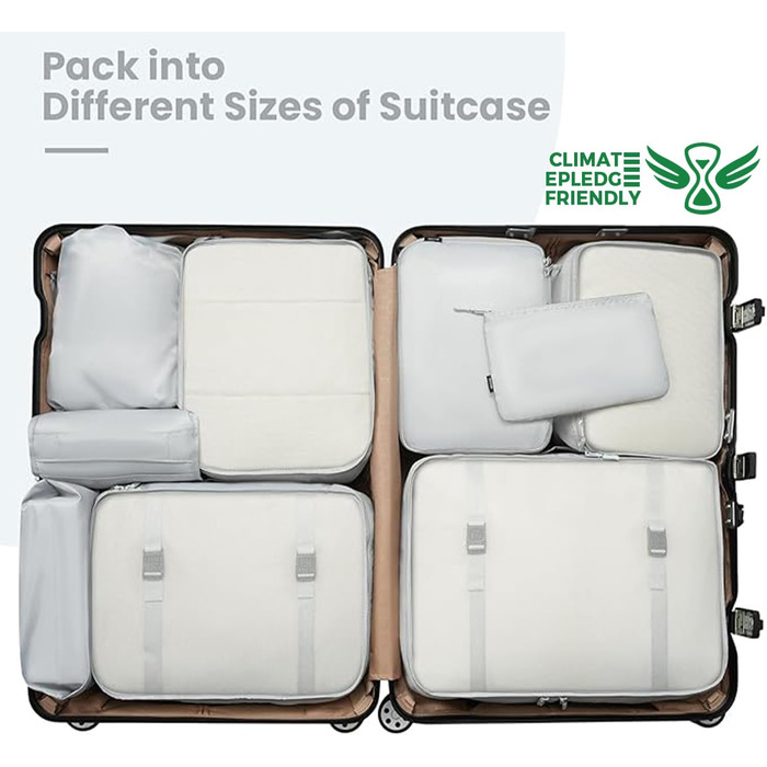 Набір органайзерів для одягу в валізу BAGAIL, 10 шт., різні розміри, дорожні пакувальні куби для ручної поклажі та коферів, світло-сірий