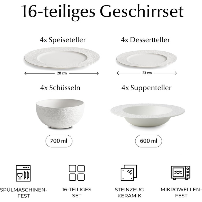 MIAMIO Набір посуду Oasis (20 предметів) - сучасний керамічний сервіз для 4 осіб (тарілки, супові тарілки)