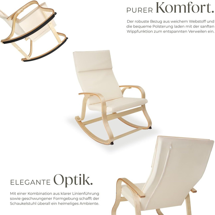 Гойдалка-крісло Tectake з підлокітниками, бежеве - для вітальні, дитячої, годування, спальні (до 150 кг) з подушкою