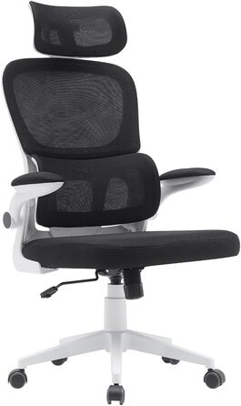 Офісний крісло BAKAJI з ергономічною тканиною, підтримкою попереку та підголівником, поворотне, регульоване по висоті, дихаюча тканина, чорний