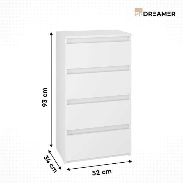 Комод 4 шухляди, білий, 51.5x92.7x33.5 см, для одягу/документів, ідеально підходить для всіх кімнат