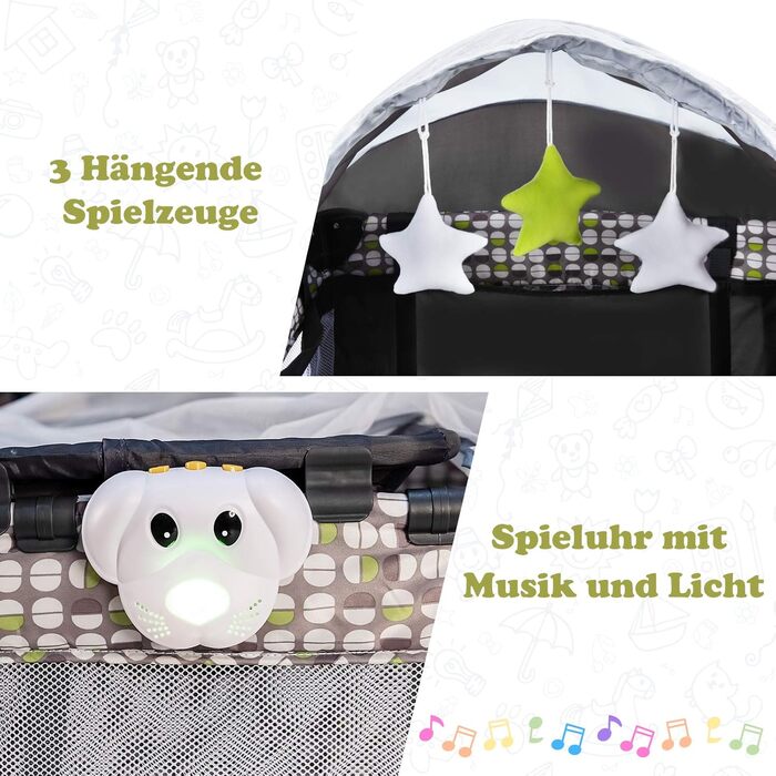 Детское путешествие 102x72 см: складная кроватка-манеж для новорожденных и детей 0-36 месяцев с матрасом, колесиками, москитной сеткой и пеленальным столиком, 3 в 1 (Model 2-gray)