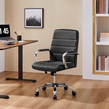 Крісло офісне Yaheetech чорне з підлокітниками, регульоване, на коліщатках для дому/офісу