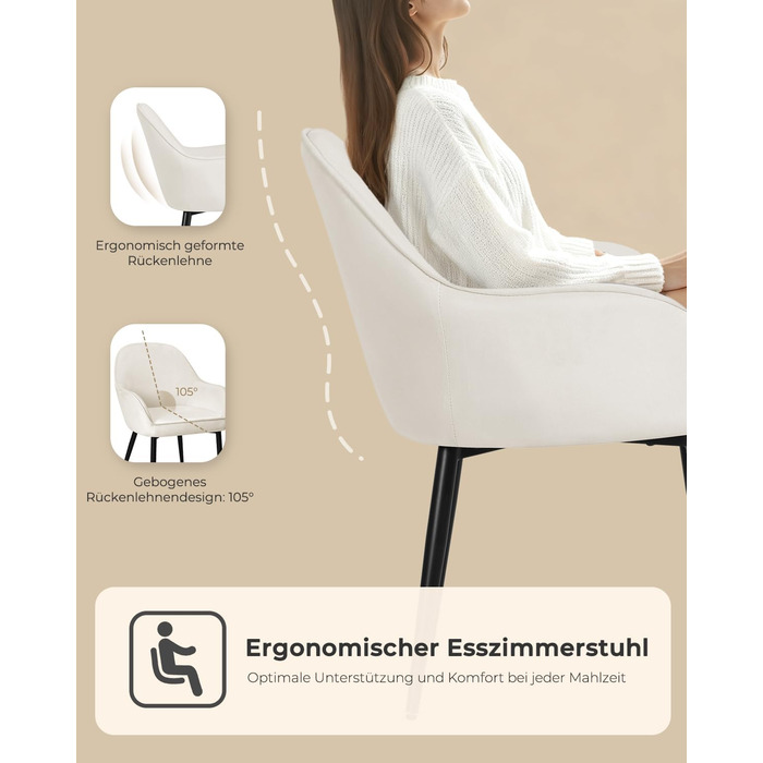 Крісло Eluchang для їдальні та кухні, з підлокітниками, оксамитове, на 4 шт., кремове