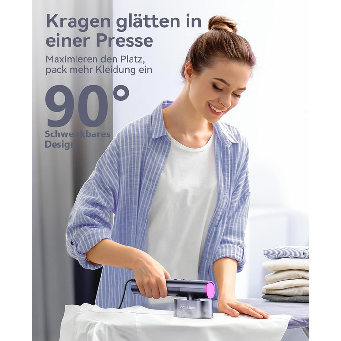 Парoгенератор для одягу Jack & Rose, 110-240V, 1000W, портативний, 2-в-1, для подорожей, сірий