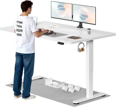 Регульований стіл, 180x80 см, електричний столик для стоячи, з двома моторами, сенсорна панель, USB-A, органайзер кабелів, стільниця 25 мм, ергономічний офісний стіл, білий 180 x 80 см