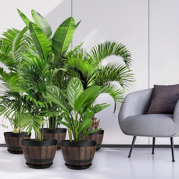 Набір горщиків для квітів Plant Planters: 2 шт. 9/23см та 2 шт. 30.2см, пластик, з дренажем та піддоном, для дому та саду