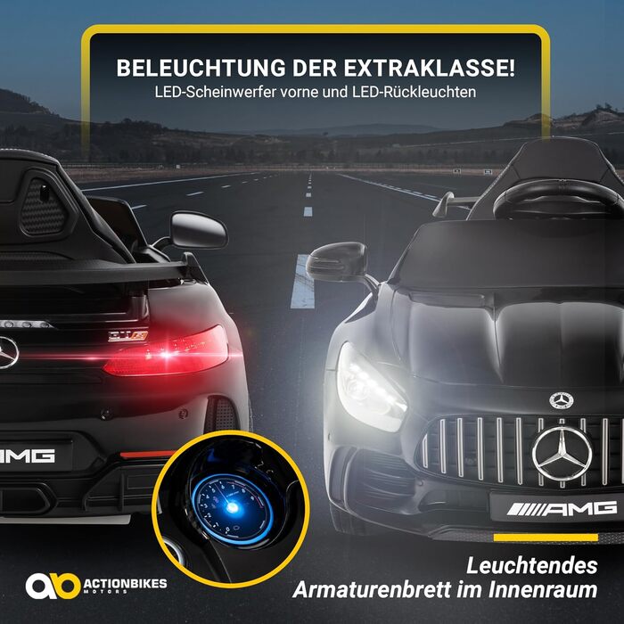 Дитячий електромобіль Mercedes AMG GT R Roadster, чорний, 6V, EVA-колеса, 2.4 ГГц пульт, 20 Вт мотор, для дітей від 3 років, Actionbikes Motors