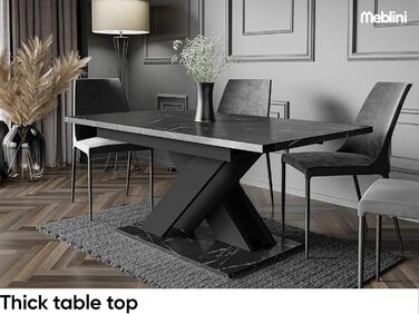 Обідній стіл MebleIni Bronx - розсувний, білий глянцевий, 140-180x80x75 см, стільниця з чорного мармуру/чорного мату