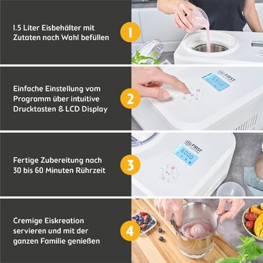 Електрична машина для приготування морозива TZS First Austria 1L з компресором 3 в 1 - для морозива, сорбету та замороженого йогурту. Включає мірний стакан та шпатель.