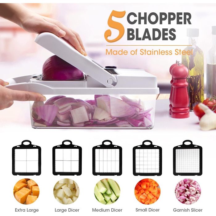 Багатофункціональний набір для нарізки овочів 22-в-1: спіралізатор, тертка, нарізач цибулі та картоплі, з контейнером 1.2л та друшляком (білий)