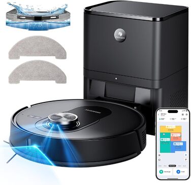 Робот-пилосос Proscenic Q8 Max+ з функцією миття, 8000Pa, 200хв, док-станція для самоочищення, 3л, лазерна навігація, керування через додаток, сумісність з Alexa, Google, Siri, чорний