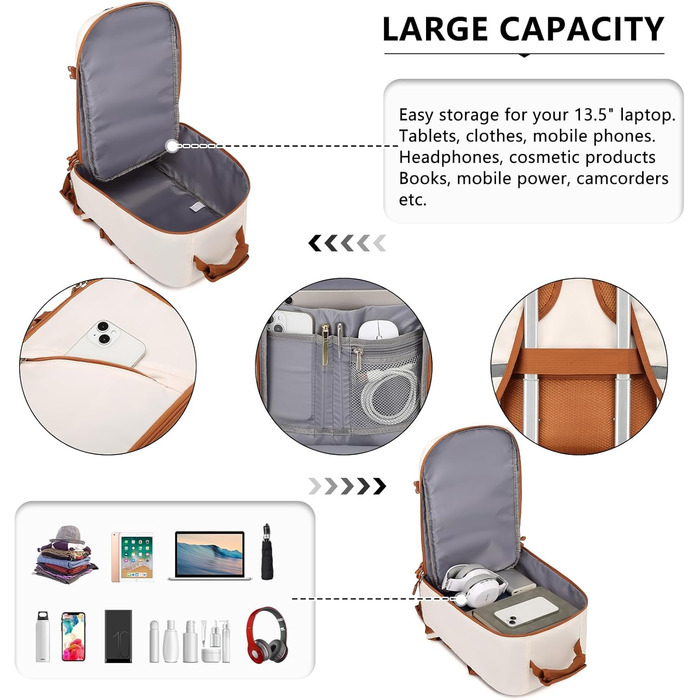 Кабінний рюкзак Kono 40x20x25 см для Ryanair, 20L, мінімалістичний (бежевий/коричневий)