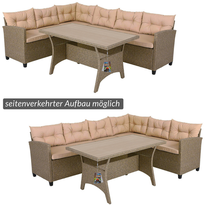 Кутовий лаунж з ротангу Polyrattan кольору кремово-бежевого, включаючи подушки