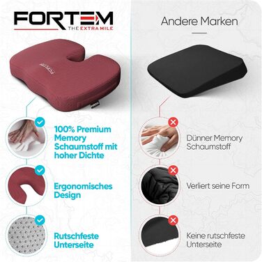 FORTEM Подушка для сидіння на офісне крісло, комп'ютерне крісло, автомобільне крісло. З Memory Foam, нековзна, велика (червона сітчаста тканина, extra large)
