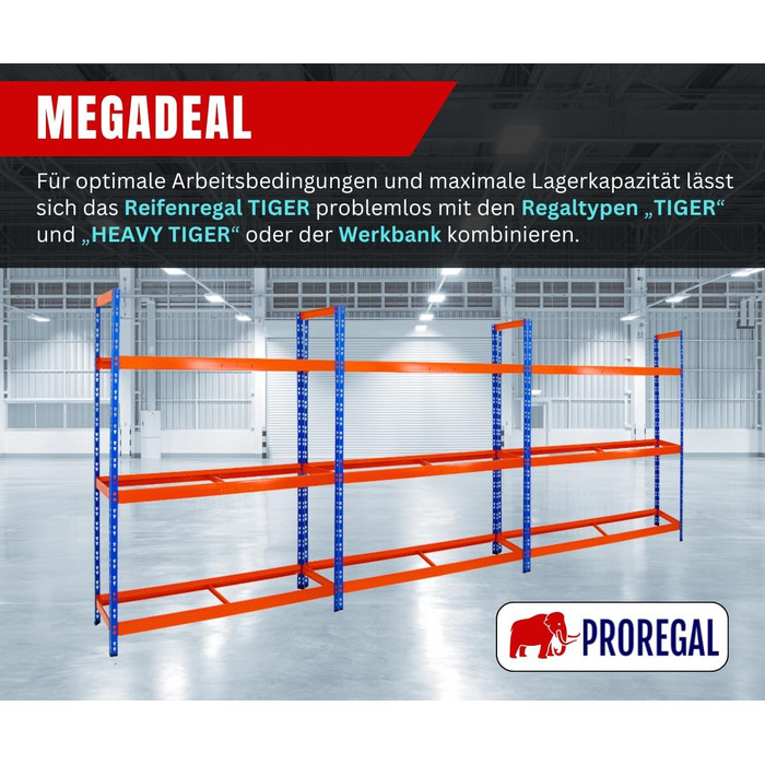 Стелаж для шин PROREGAL Tiger XL: 200x150x45 см, 300 кг навантаження, до 18 шин (205/55 R16), блакитно-помаранчевий | Стелаж для автосервісу, складу, підвалу