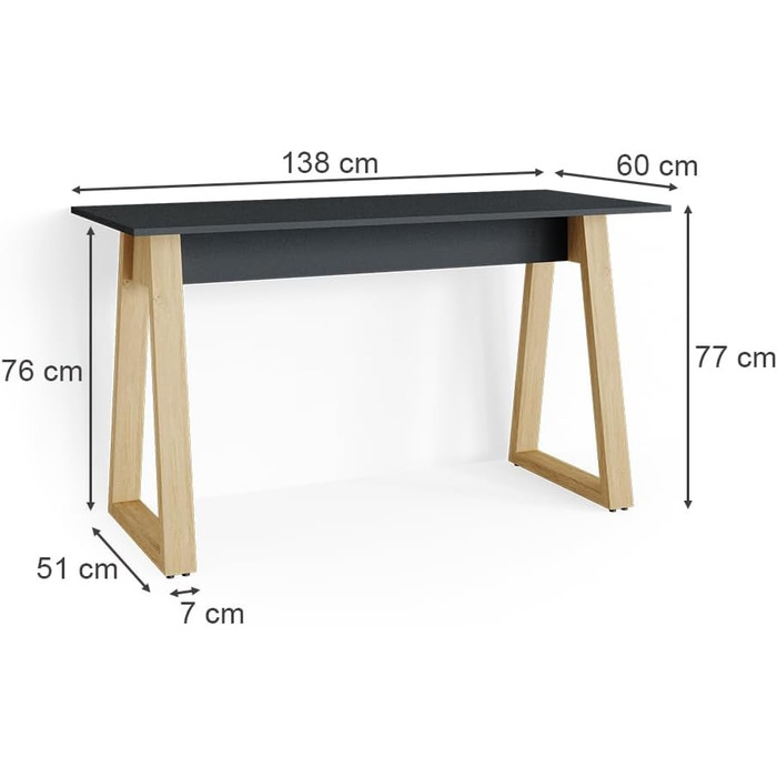 Письмовий стіл Vicco Nautica, антрацит/бук, 138 x 60 см з шухлядами, XL (письмовий стіл ANT/SE)