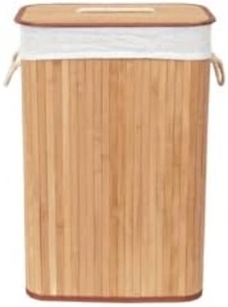 Кошик для білизни з бамбука з винімним мішком - стильний кошик для ванної, спальні або пральні - декоративне зберігання в стилі SPA, квадратний