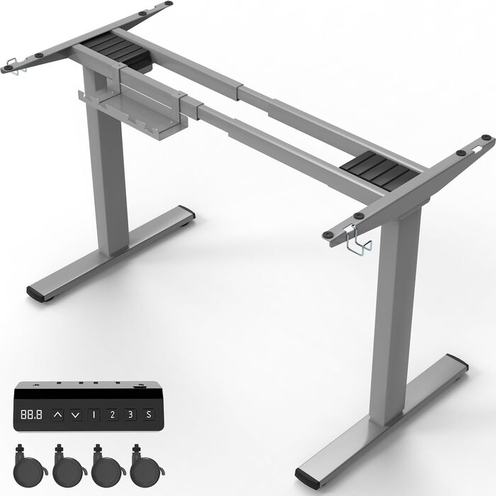 Електричний стіл Homall з регулюванням висоти, 2 мотори, підйом до 100 кг, телескопічний, пам'ять, захист від зіткнень, сірий