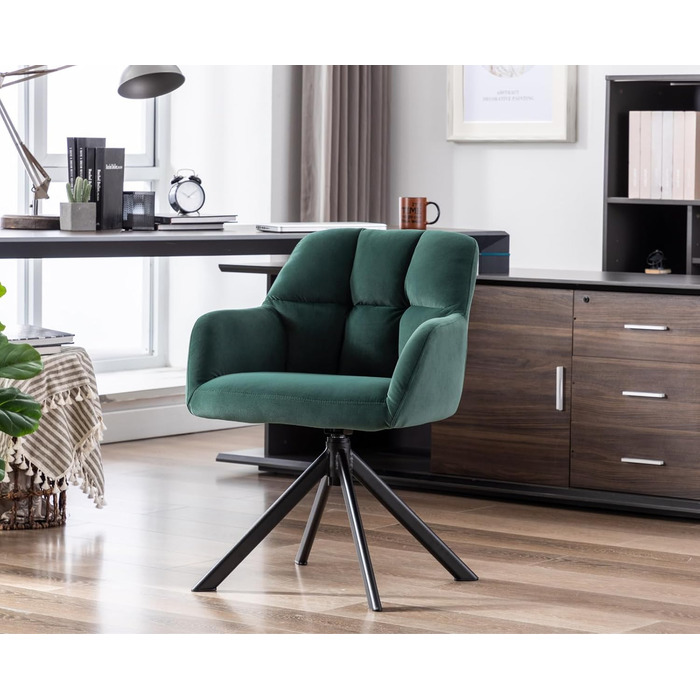 Офісний стілець Chairus обертовий оксамитовий зелений з металевими ніжками, без коліс для кабінету