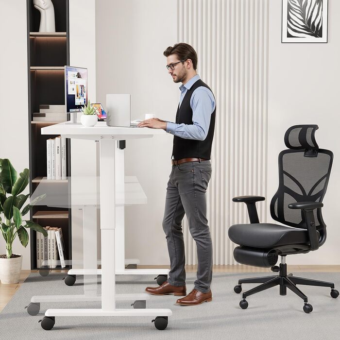Стіл JUMMICO з регулюванням висоти: міцний каркас, 3 пам'яті, для сидіння та стояння (білий), 100 x 160 см