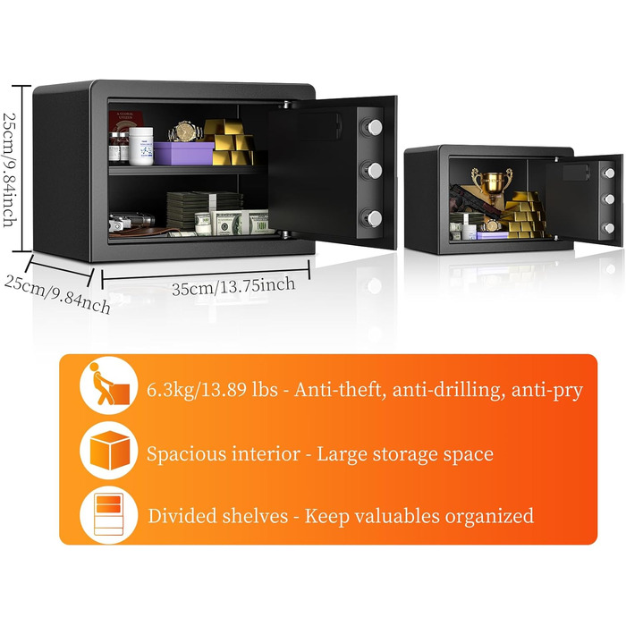 Сейф Tresor Groß з ключем та електронним замком: цифровий настінний сейф для дому, офісу, готелю. Зберігання грошей, документів, прикрас, паспортів (40x38x31 см)