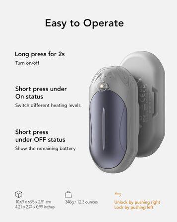 Портативні електричні грілки для рук 2 шт. 3000mAh, USB-C, 3 температурні режими (35-55°C), швидкий нагрів, для активного відпочинку, кемпінгу, подарунок, сріблясто-сірий M