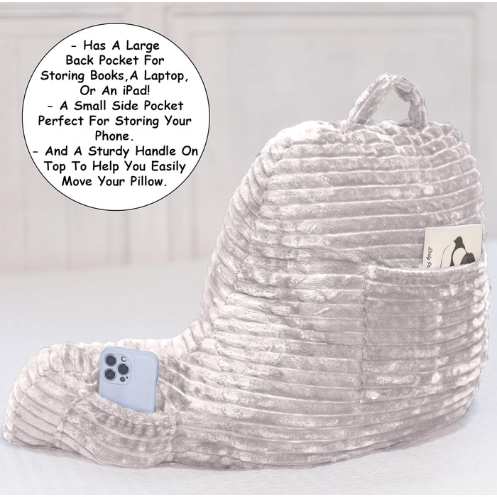 Подушка-гніздо Homie з підставкою для зап'ястя, підлокітниками та спинкою для відпочинку, читання, роботи за ноутбуком та перегляду телевізора (біла) Medium 43x76 см, білий колір