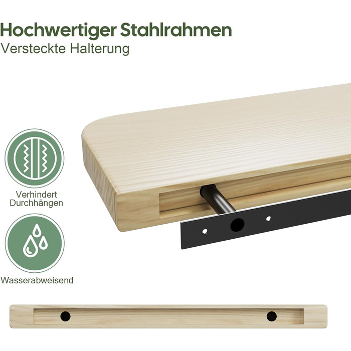 Плаваючі полиці Wandregal з дерева, набір 2 шт., коричневі - настінні полиці без кріплень для вітальні, спальні, кухні, для книг та декору