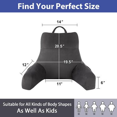 Підголовник для читання з підлокітниками для дорослих, подушка для спини для сидіння в ліжку, нарізана подушка для спини з піною з пам'яті з кишенями та знімним, пральним чохлом, для відпочинку, перегляду телевізора