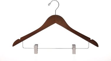Дерев'яні вішалки для одягу з кліпсами (20 шт.), масивне дерево, вішалка для штанів, регульовані металеві кліпси, поворотний гачок, для пальто, сорочок, костюмів (Волоський горіх - Хромований гачок)