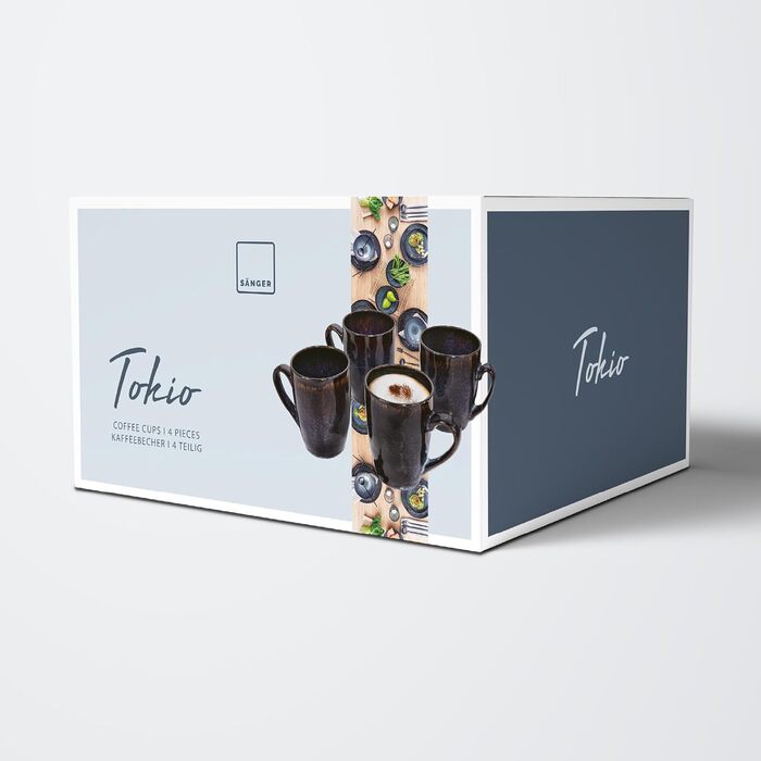 Набір посуду Sänger Tokio 24 елементи, керамічний сервіз на 8 осіб, сучасний ручної роботи, темно-синій з чорними акцентами | PREMIUM COLLECTION (кавовий набір 4 шт.)