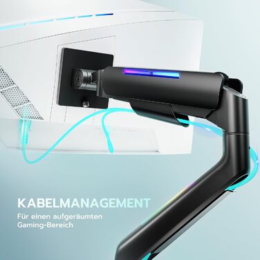 Кріплення для монітора ARES WING Ergonomic RGB, 17-49 дюймів, регульоване по висоті, поворотне, нахилене, RGB LED (білий/чорний)