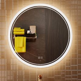 LED дзеркало для ванної кімнати KWW, кругле, 60x60 см, регулювання кольору, протитуманне, диммер, вертикальне/горизонтальне кріплення