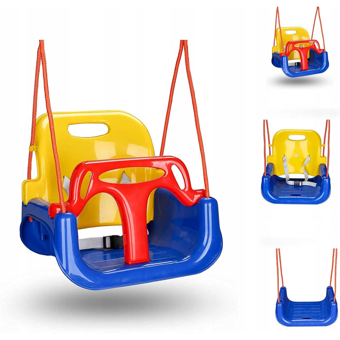 Дитяча гойдалка COIL 3-в-1 для дому та вулиці, регульована спинка, блакитна