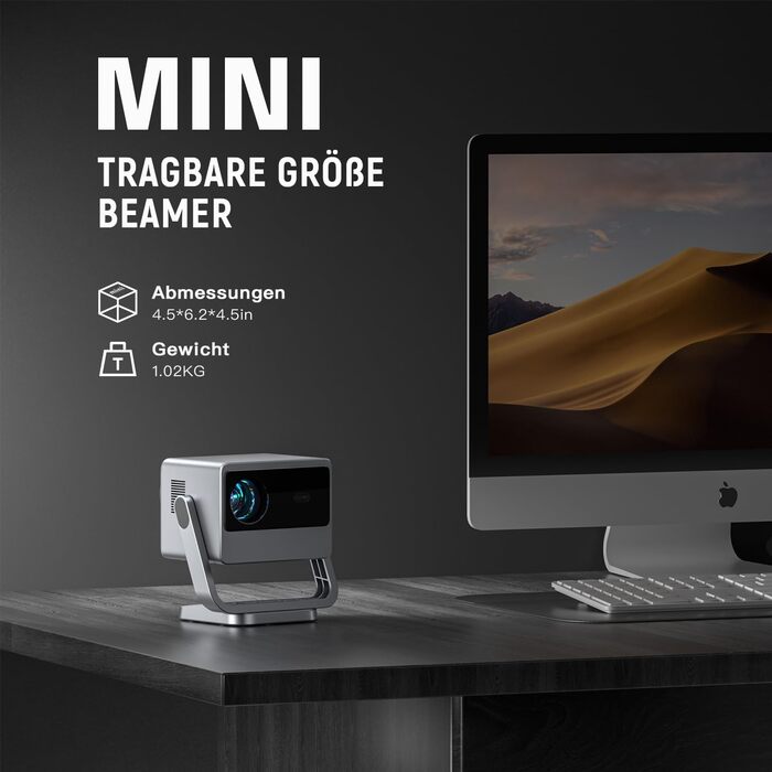 Проектор VOPLLS B-21000L 4K з автофокусом та корекцією трапецеїдальних спотворень, 28000 люмен, WiFi6, Bluetooth, Dolby Audio, Full HD 1080P, для дому та вулиці