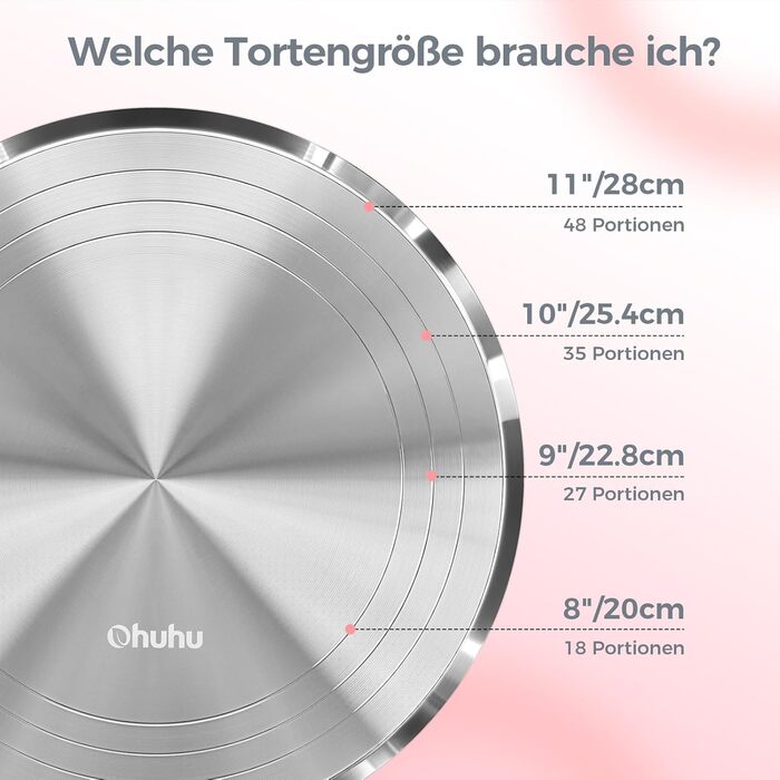 Ohuhu Поворотна платформа для тортів 30 см, алюмінієва, рожева | Підставка для декорування тортів