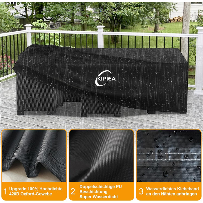 Чохол для садово-патіо меблів Kipiea, водонепроникний, прямокутний, 242x162x100 см, захист від УФ, зимовий, 420D Oxford