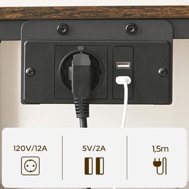 Нічний столик з підзарядкою, тумбочка з 2 шухлядами, приліжний столик з USB-портами та полицями, для вітальні, спальні, вінтажний коричневий та чорний XET02CBRY1