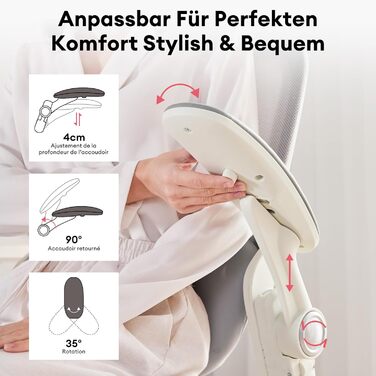 Ергономічне крісло Musso E80 Muse FemmePosture™ для жінок - регулювання спинки до 135°, 3D-підтримка попереку, 17см 4D-підголівник, висувна підніжка, регулювання глибини та висоти сидіння, регульовані підлокітники (Сірий)