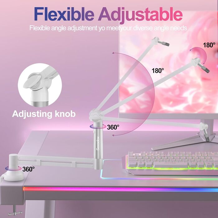Мікрофонний стійкий кронштейн Low Profile для Blue Yeti, подкастингу та геймінгу, білий - до 2 кг, адаптери 3/8